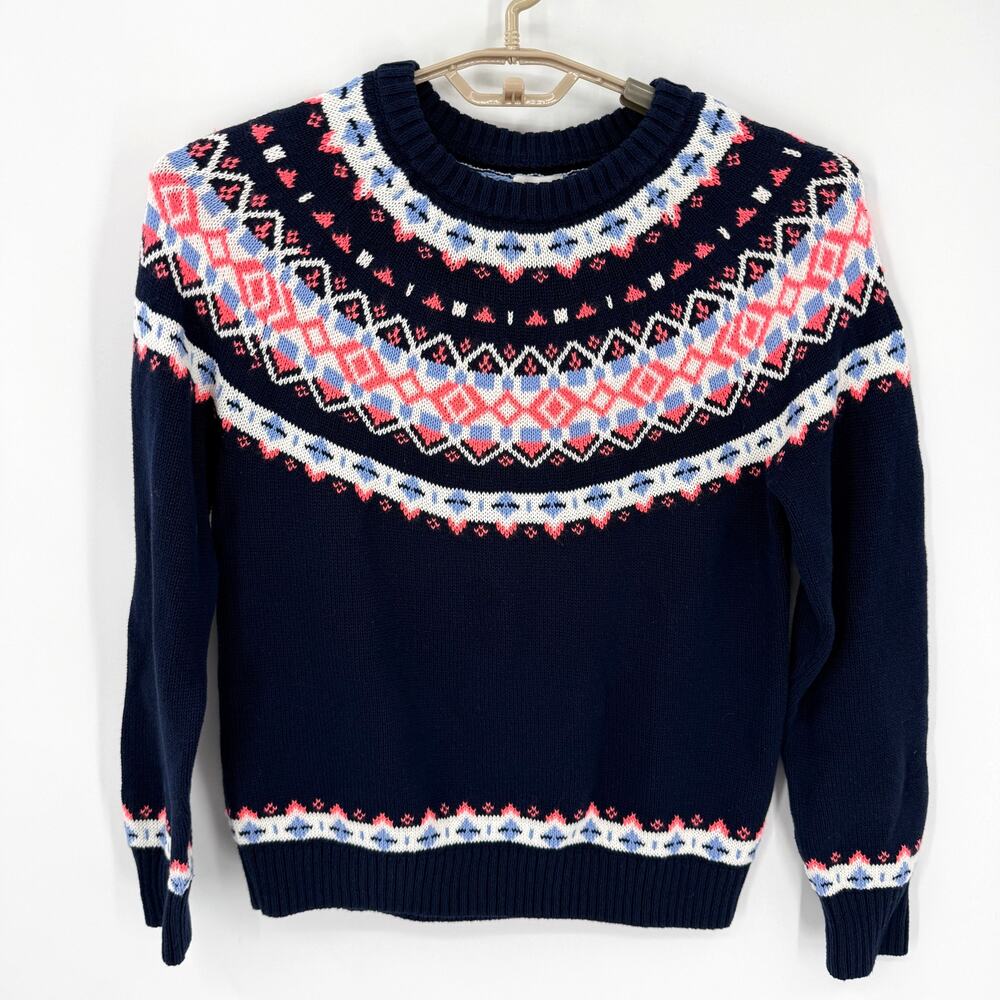 J. Crew Womens Fair Isle Cotton Sweater Blue Pink Orange Size Medium NWT